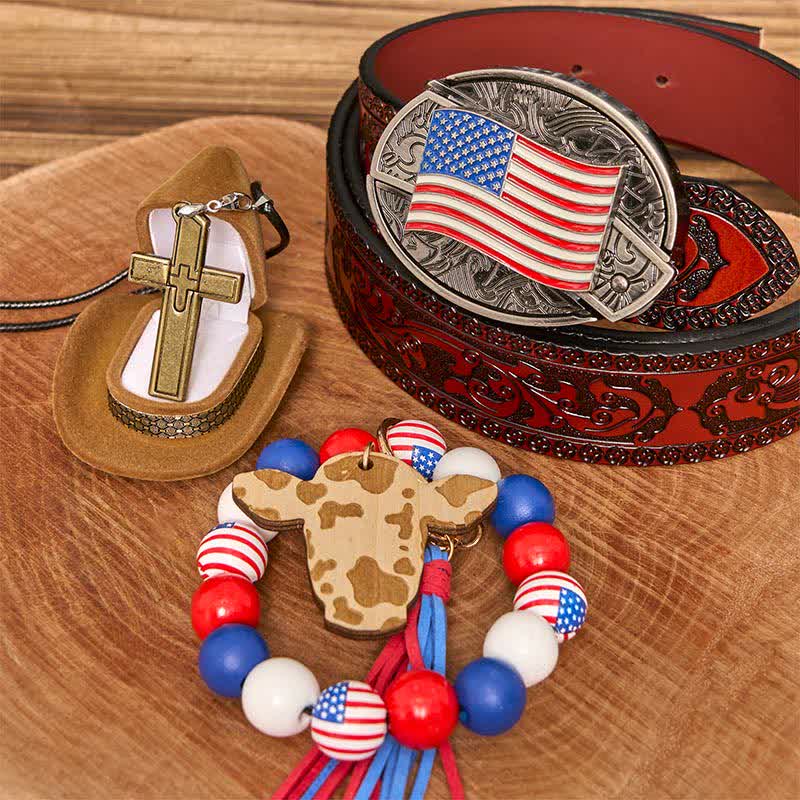 Set di braccialetti con fibbia per cintura, collana e croce con coltello nascosto fai da te con bandiera americana