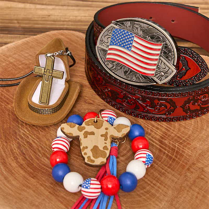 Set di braccialetti con fibbia per cintura, collana e croce con coltello nascosto fai da te con bandiera americana