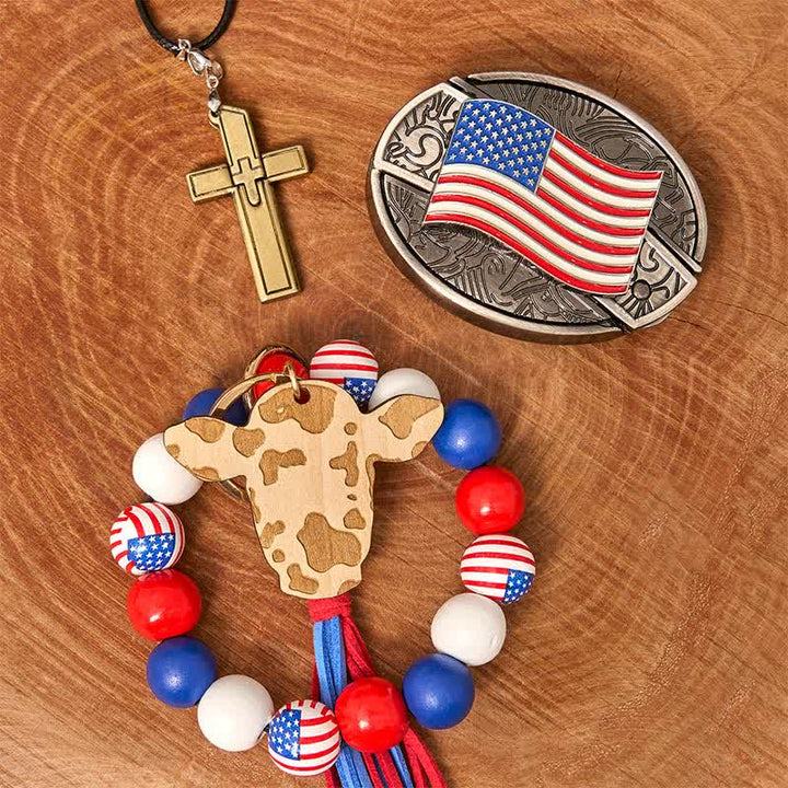 Set di braccialetti con fibbia per cintura, collana e croce con coltello nascosto fai da te con bandiera americana