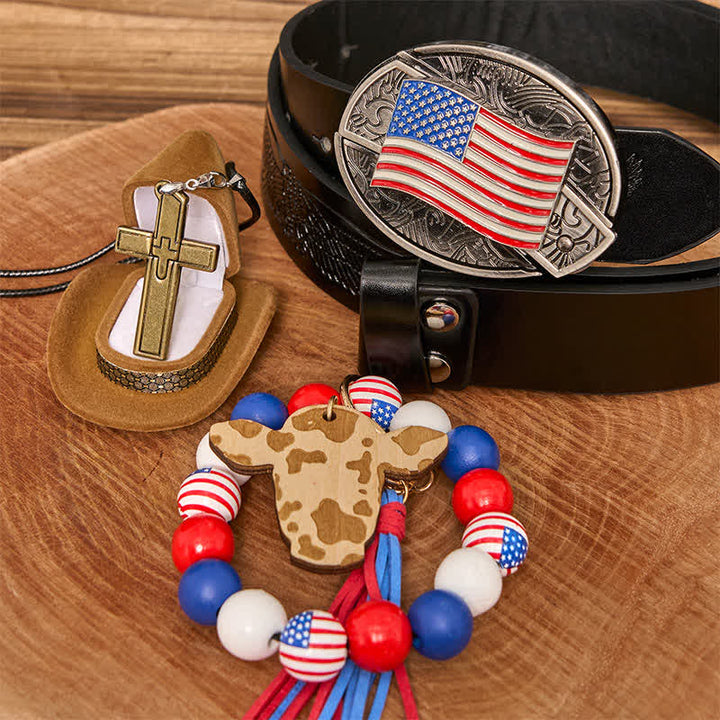 Set di braccialetti con fibbia per cintura, collana e croce con coltello nascosto fai da te con bandiera americana