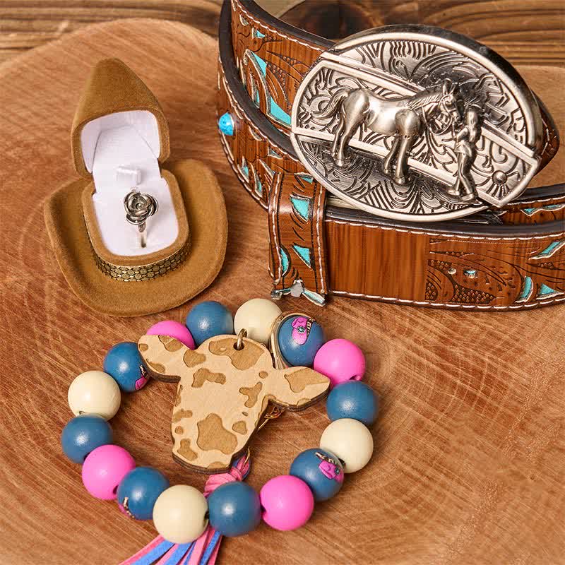 Set di braccialetti con perline di legno e fibbia per cintura con coltello nascosto fai da te da cowgirl - Cowgirl - Cintura intagliata turchese - 42 - image 4