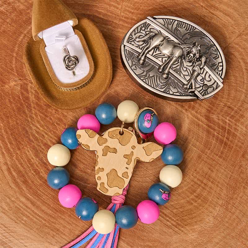 Set di braccialetti con perline di legno e fibbia per cintura con coltello nascosto fai da te da cowgirl