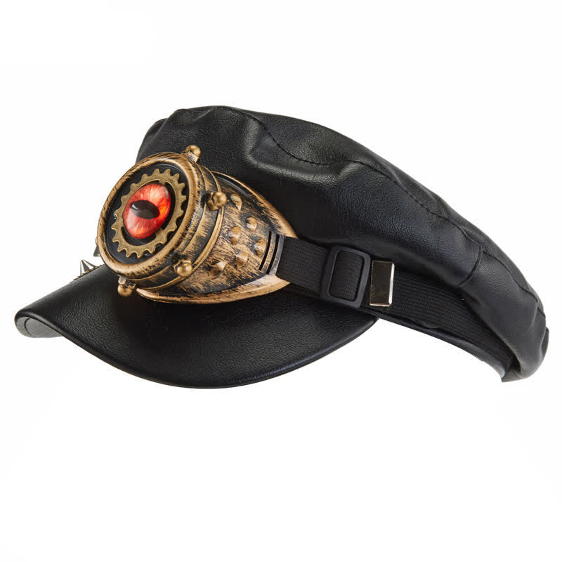 Cappello basco in pelle nera con occhiali da vista Steampunk Gear