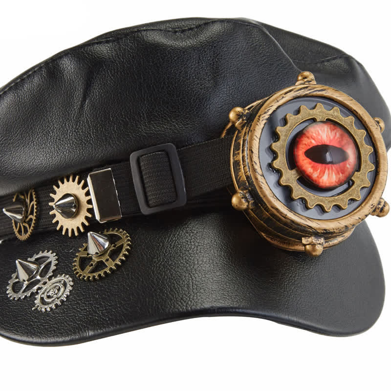 Cappello basco in pelle nera con occhiali da vista Steampunk Gear