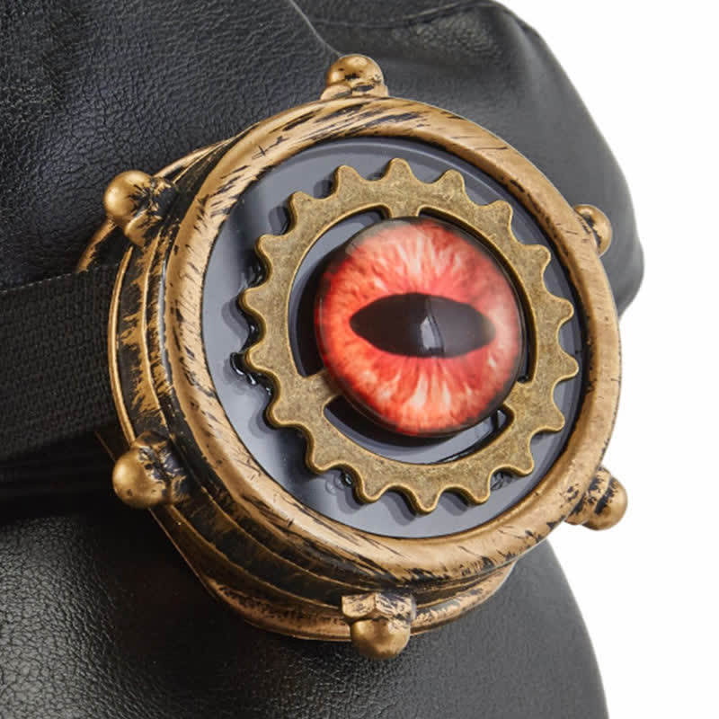 Cappello basco in pelle nera con occhiali da vista Steampunk Gear