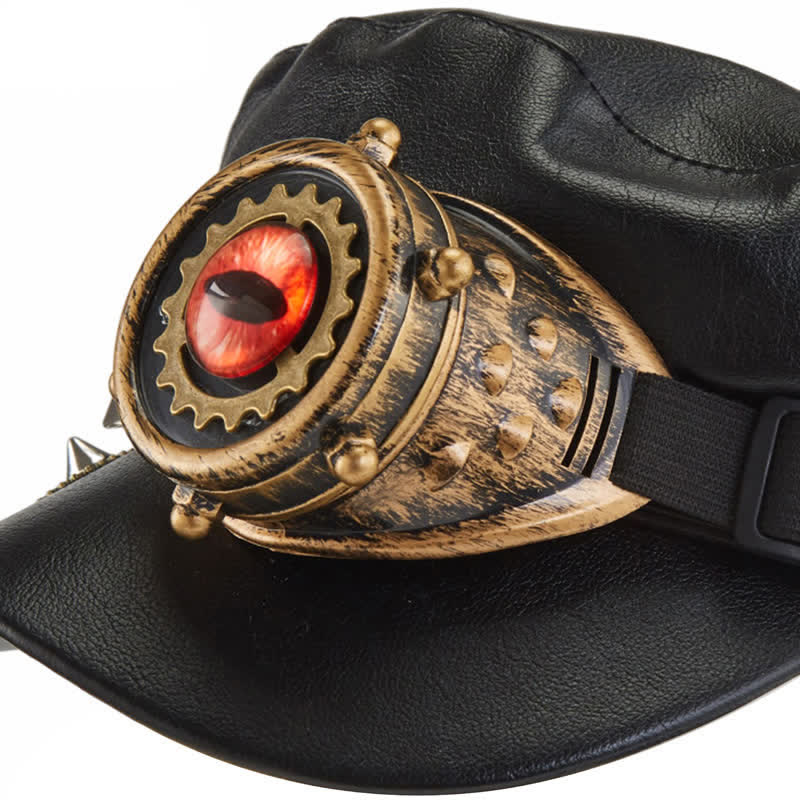 Cappello basco in pelle nera con occhiali da vista Steampunk Gear