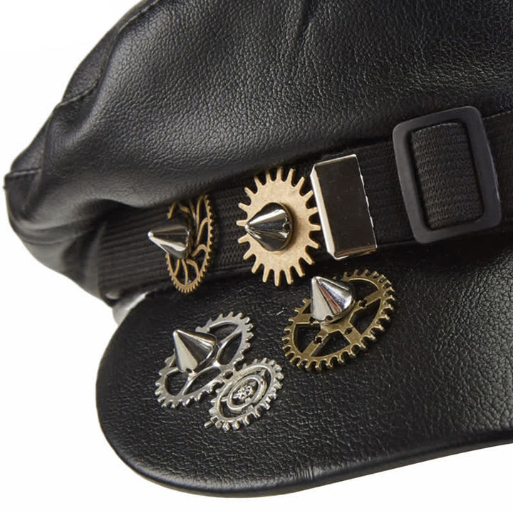 Cappello basco in pelle nera con occhiali da vista Steampunk Gear