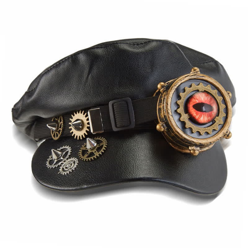 Cappello basco in pelle nera con occhiali da vista Steampunk Gear - Nero - M (22"-22 7/8") - image 0