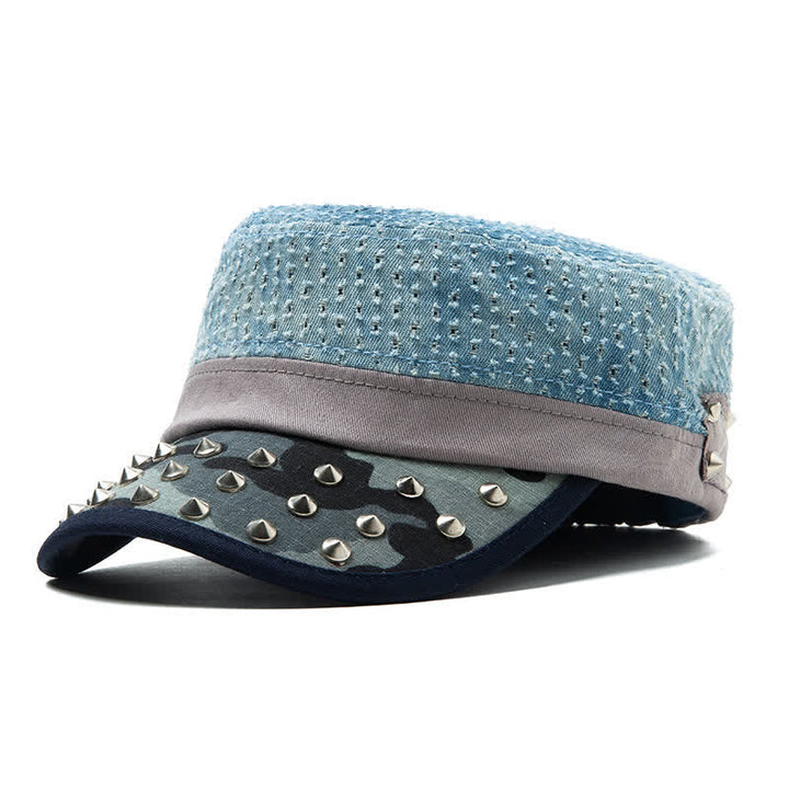 Cappello basco in cotone con rivetti a forma di punta nei toni del blu