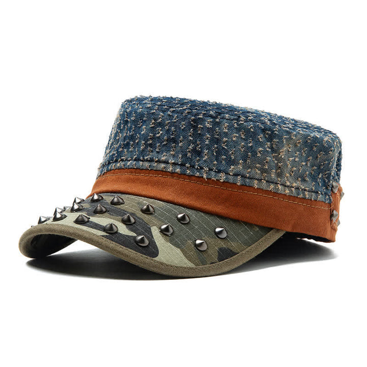 Cappello basco in cotone con rivetti a forma di punta nei toni del blu