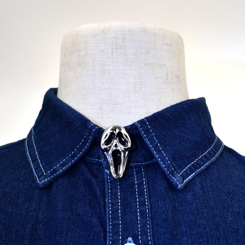 1 paio di copri bottoni a pressione per camicia a forma di maschera da teschio orribile