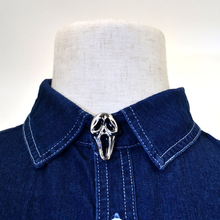 1 paio di copri bottoni a pressione per camicia a forma di maschera da teschio orribile