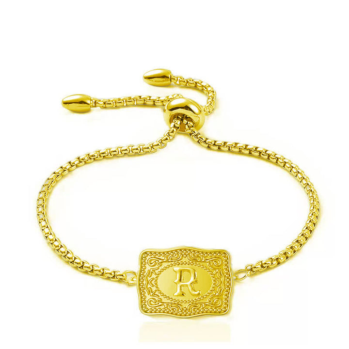 Bracciale con lettera iniziale in rilievo placcato oro 18 carati - R - image 17
