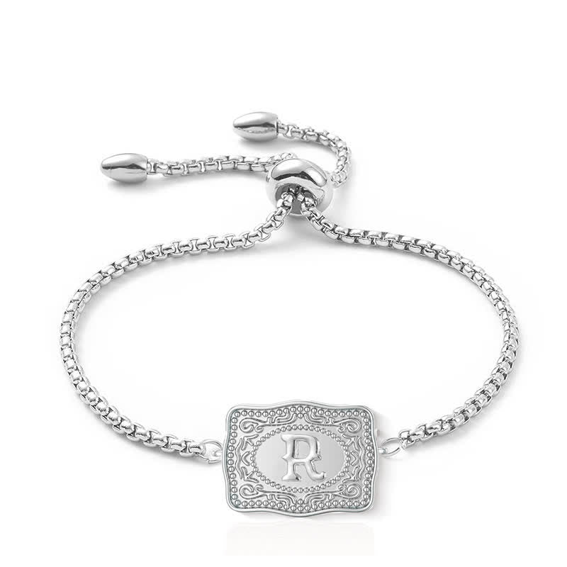 Bracciale con lettera iniziale in rilievo in argento - R - image 17