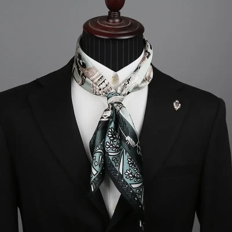 Sciarpa lunga e sottile in seta stile vintage da uomo, motivo: Greenery - Verde - image 0