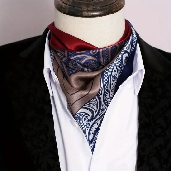 Sciarpa quadrata in seta imitata con elegante motivo Paisley da uomo, in tinta unita