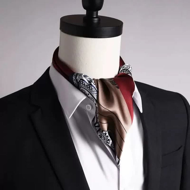Sciarpa quadrata in seta imitata con elegante motivo Paisley da uomo, in tinta unita