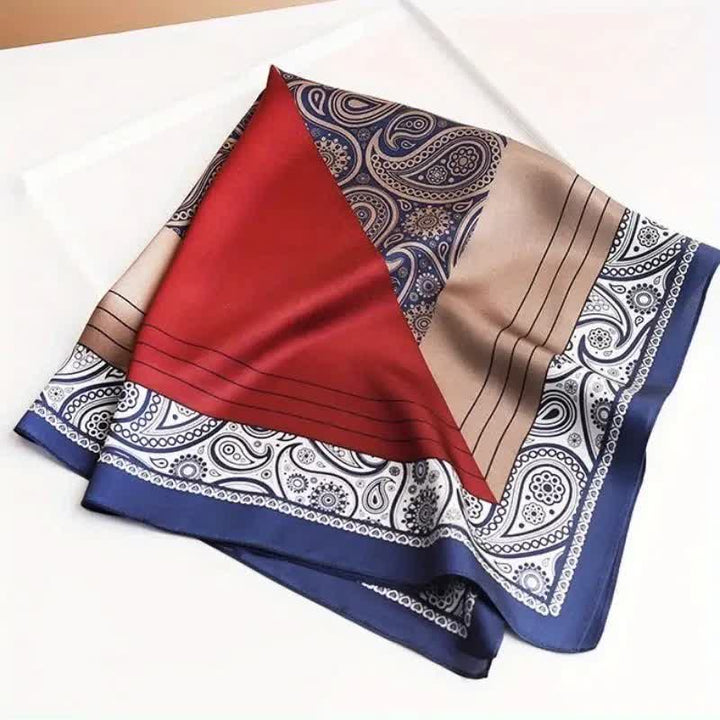 Sciarpa quadrata in seta imitata con elegante motivo Paisley da uomo, in tinta unita
