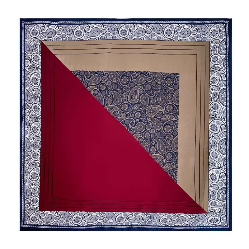 Sciarpa quadrata in seta imitata con elegante motivo Paisley da uomo, in tinta unita - Borgogna e blu navy - image 1