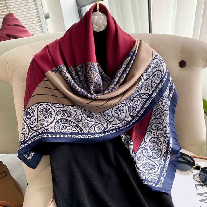 Sciarpa quadrata in seta imitata con elegante motivo Paisley da uomo, in tinta unita