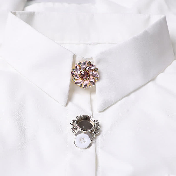 1 paio di copri bottoni a pressione per camicia con strass e fiori di cristallo