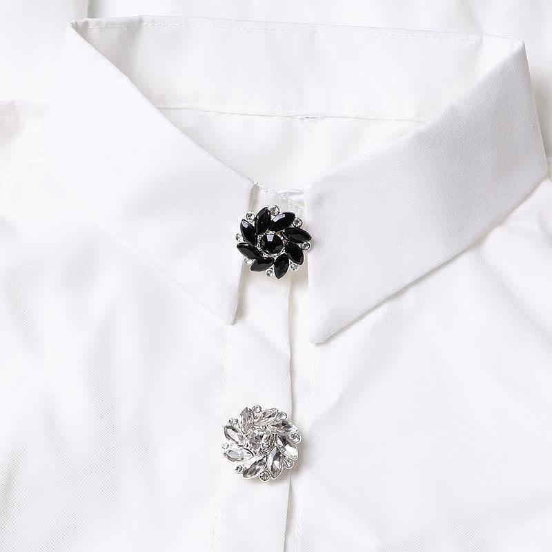 1 paio di copri bottoni a pressione per camicia con strass e fiori di cristallo