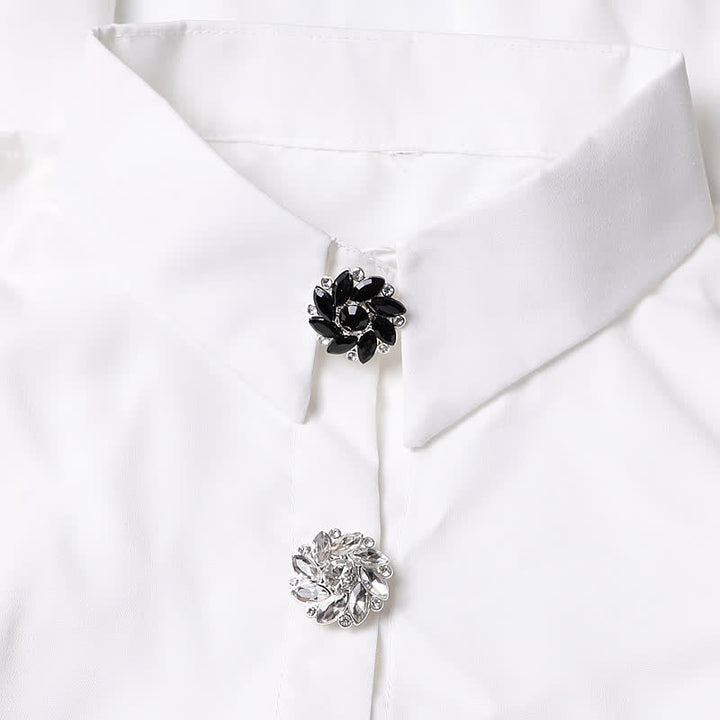 1 paio di copri bottoni a pressione per camicia con strass e fiori di cristallo
