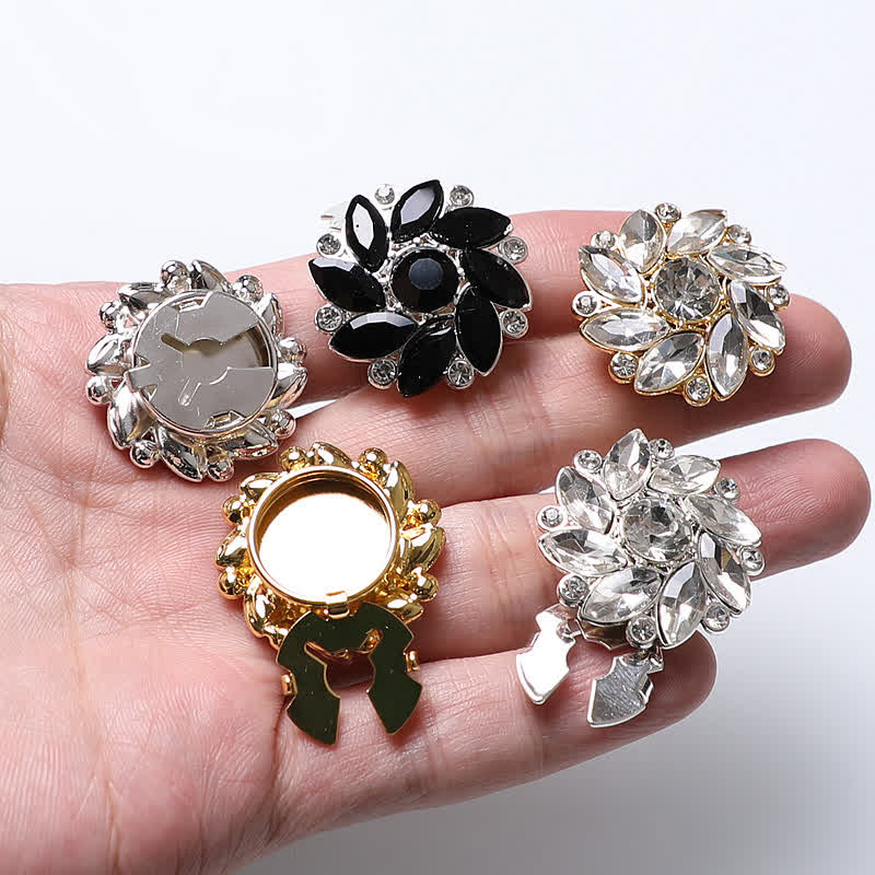 1 paio di copri bottoni a pressione per camicia con strass e fiori di cristallo
