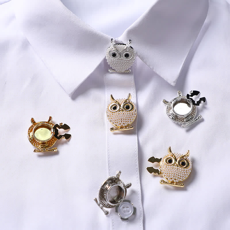 1 paio di copribottoni per camicia a scatto a forma di gufo con mini perle