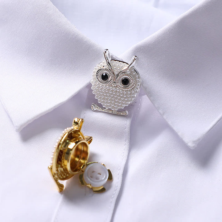 1 paio di copribottoni per camicia a scatto a forma di gufo con mini perle