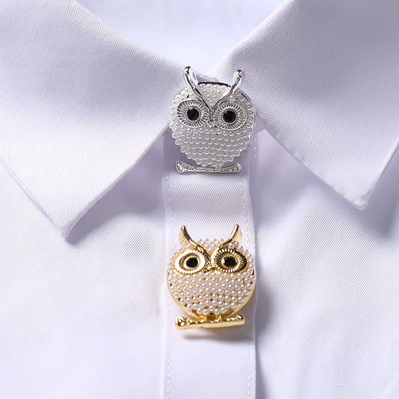 1 paio di copribottoni per camicia a scatto a forma di gufo con mini perle