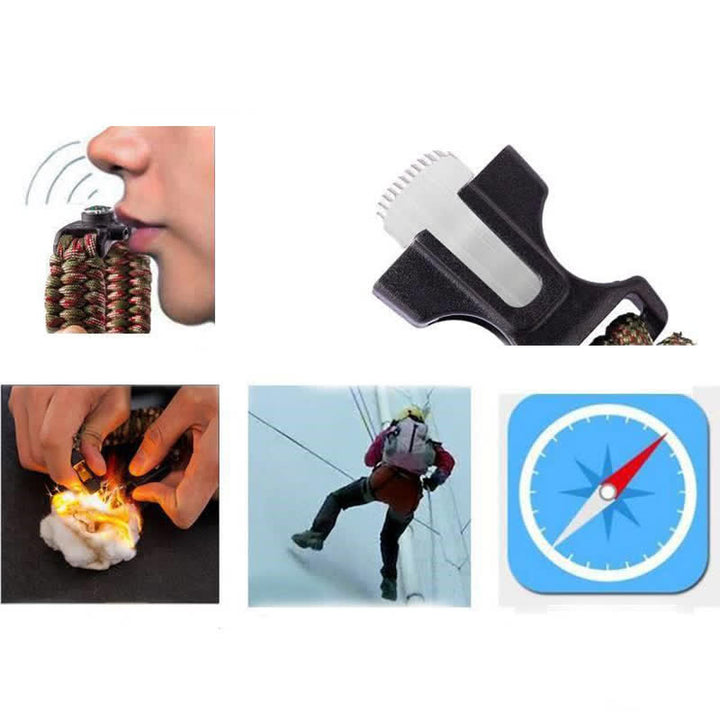 Kit multifunzione con bussola, fischietto e braccialetto di sopravvivenza 5 in 1