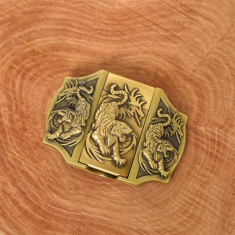 Cintura da uomo in pelle fai da te con tripla tigre in bronzo e accendino nascosto