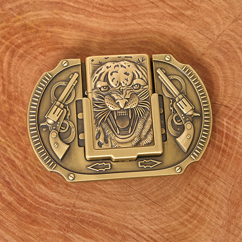Cintura in pelle da uomo fai da te con tigre in bronzo e accendino nascosto - image 7