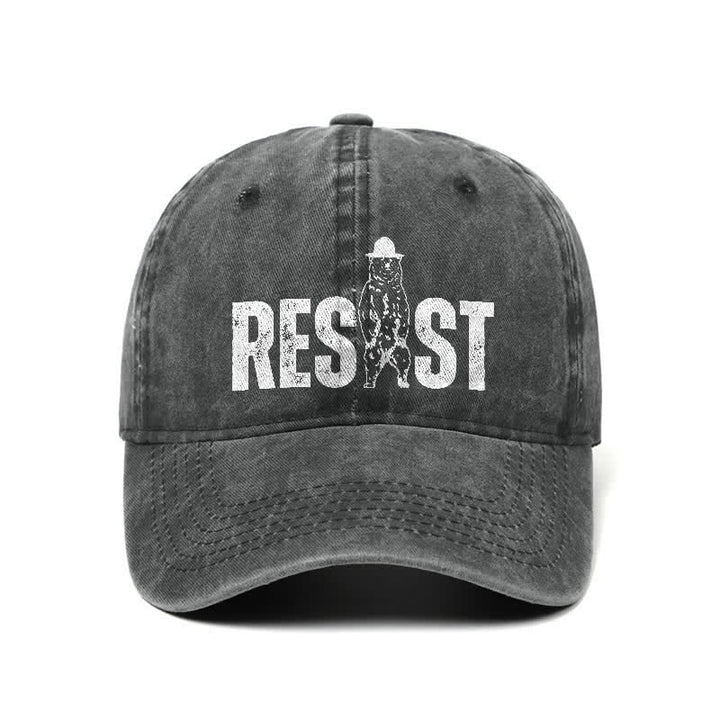 Cappellino da baseball regolabile in denim lavato con stampa orso Resist