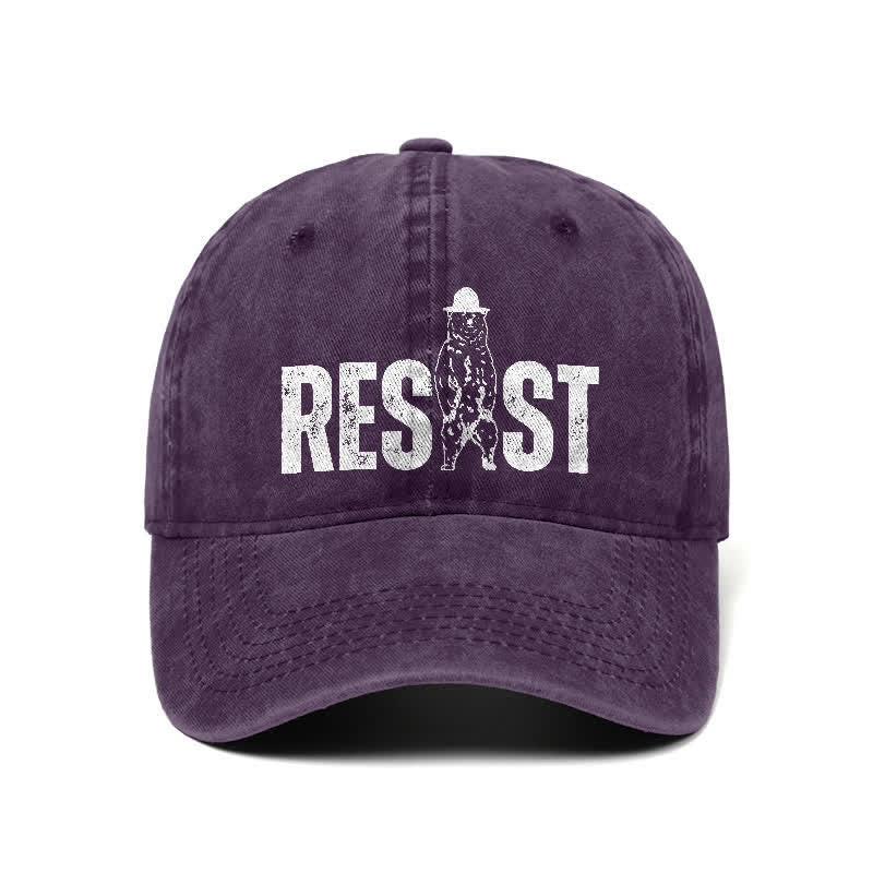 Cappellino da baseball regolabile in denim lavato con stampa orso Resist