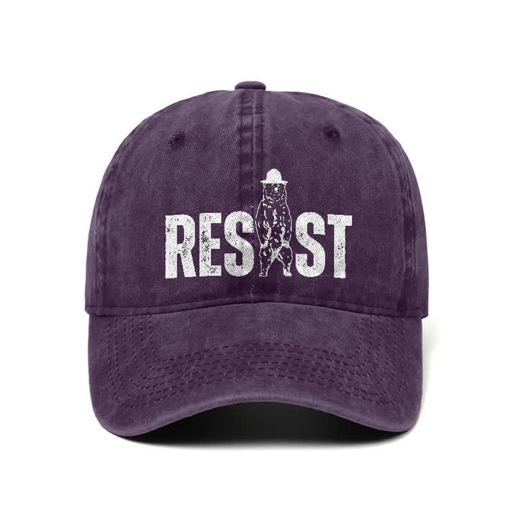 Cappellino da baseball regolabile in denim lavato con stampa orso Resist