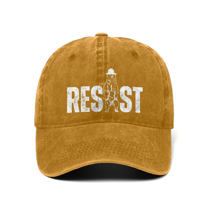 Cappellino da baseball regolabile in denim lavato con stampa orso Resist