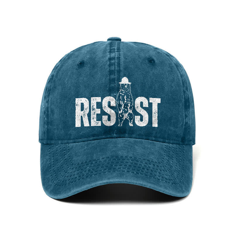 Cappellino da baseball regolabile in denim lavato con stampa orso Resist
