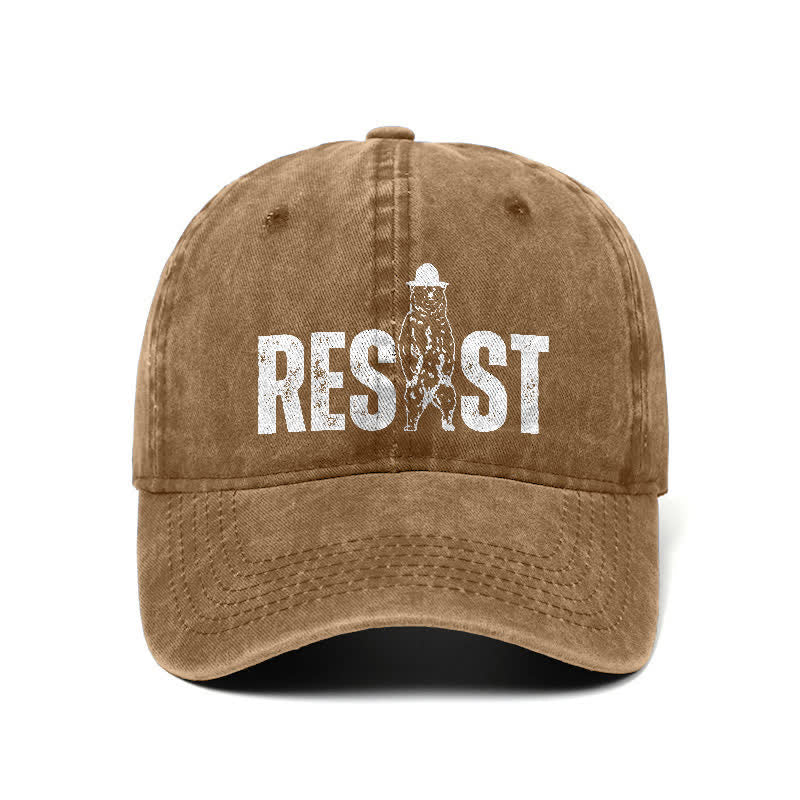 Cappellino da baseball regolabile in denim lavato con stampa orso Resist