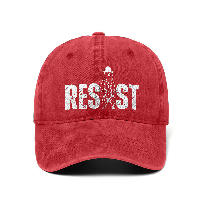 Cappellino da baseball regolabile in denim lavato con stampa orso Resist