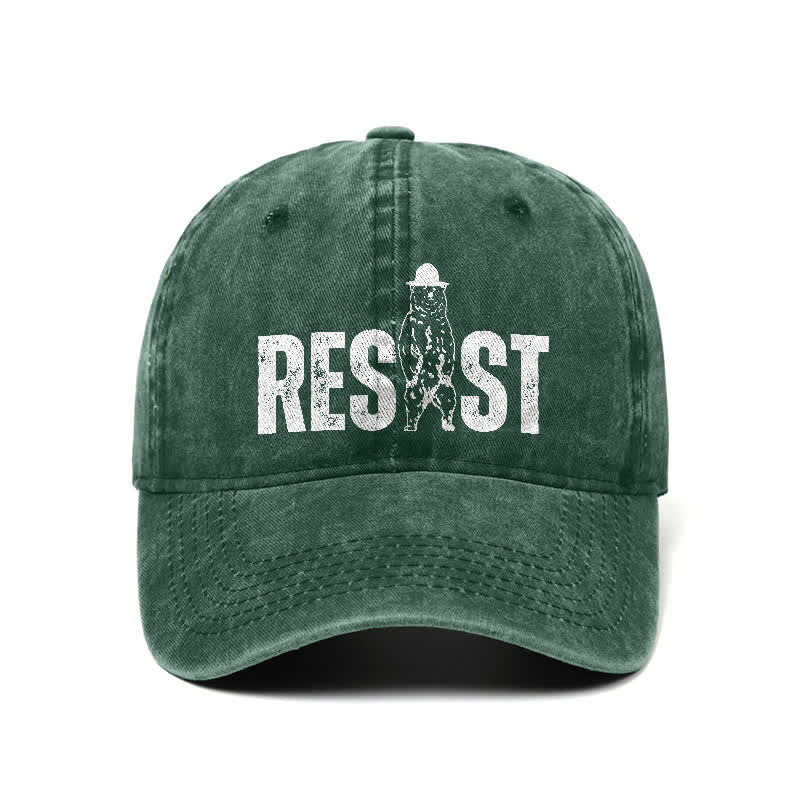 Cappellino da baseball regolabile in denim lavato con stampa orso Resist