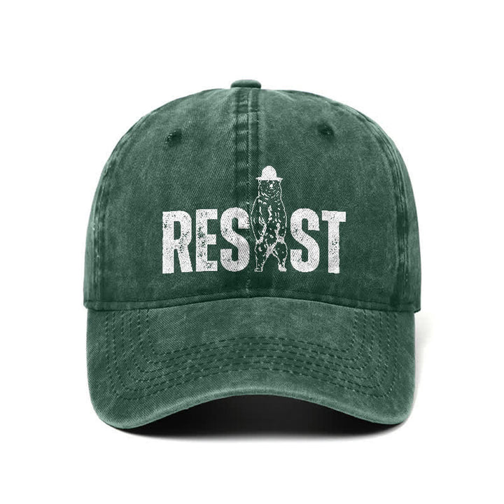 Cappellino da baseball regolabile in denim lavato con stampa orso Resist