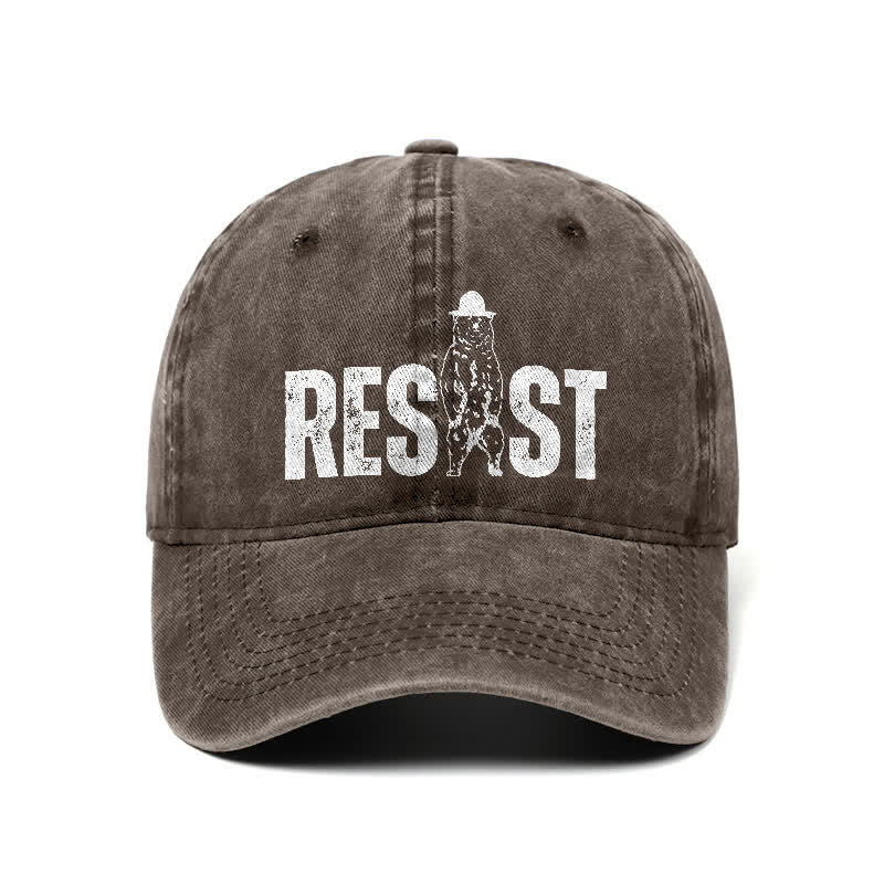 Cappellino da baseball regolabile in denim lavato con stampa orso Resist