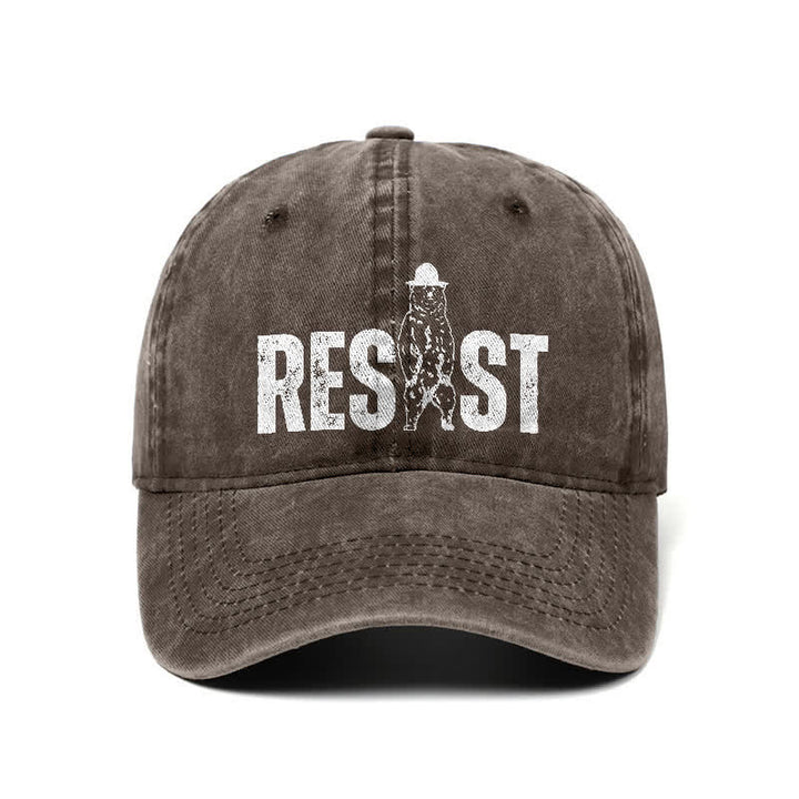 Cappellino da baseball regolabile in denim lavato con stampa orso Resist