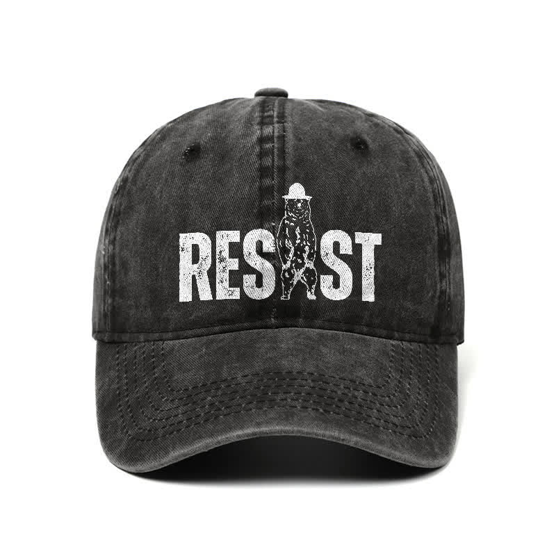 Cappellino da baseball regolabile in denim lavato con stampa orso Resist