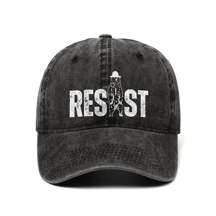 Cappellino da baseball regolabile in denim lavato con stampa orso Resist