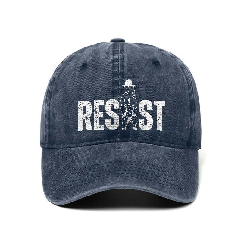 Cappellino da baseball regolabile in denim lavato con stampa orso Resist