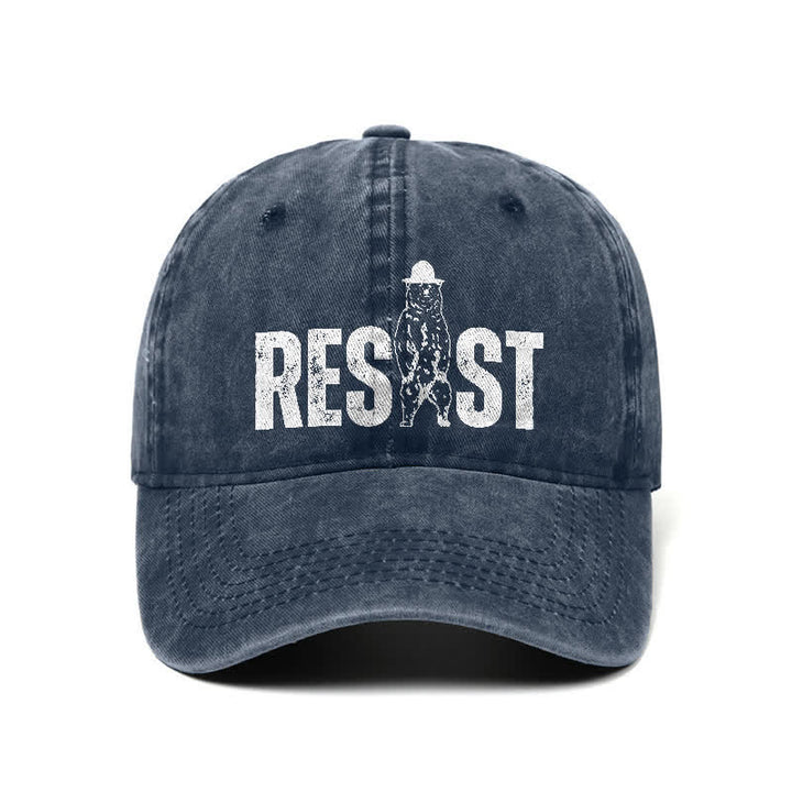 Cappellino da baseball regolabile in denim lavato con stampa orso Resist