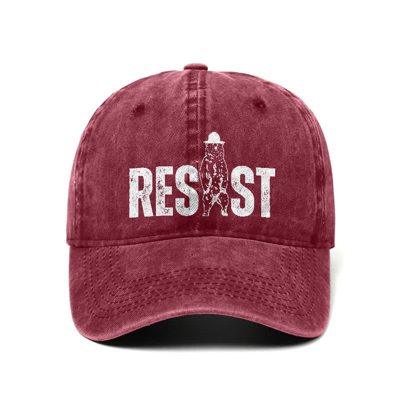 Cappellino da baseball regolabile in denim lavato con stampa orso Resist